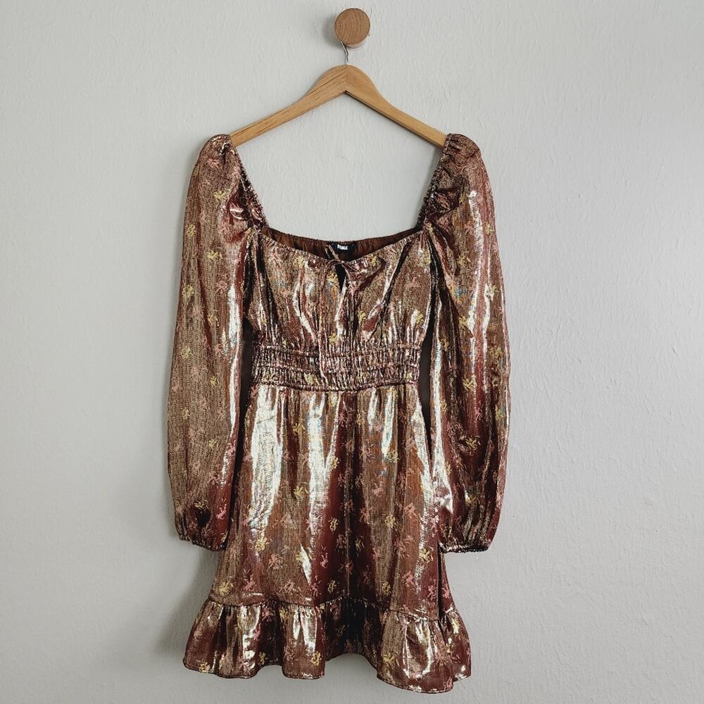 Paige Noah Silk Blend Mini Dress XS | Bronze Dust Metallic Floral Cocktail - Picture 5 of 10